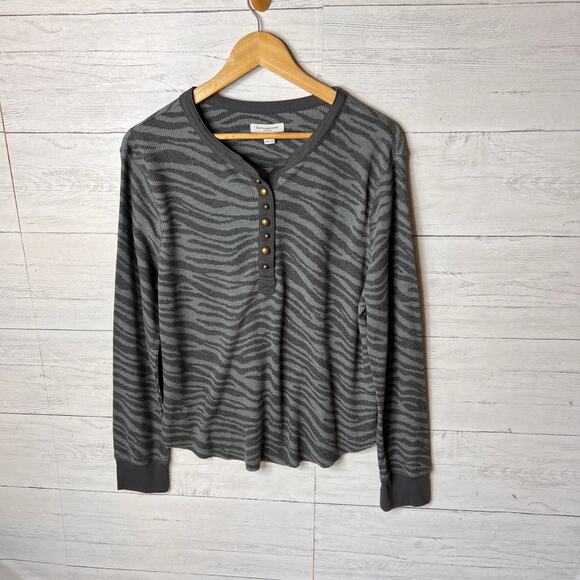Beach Lunch Lounge Top Women Size XL Gray Animal Print Thermal Long Sleeve - Picture 4 of 16